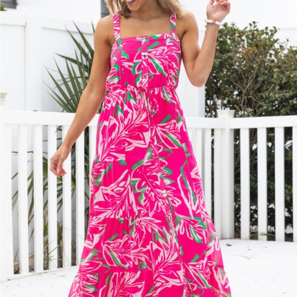 Pink and Green Floral Maxi Dress